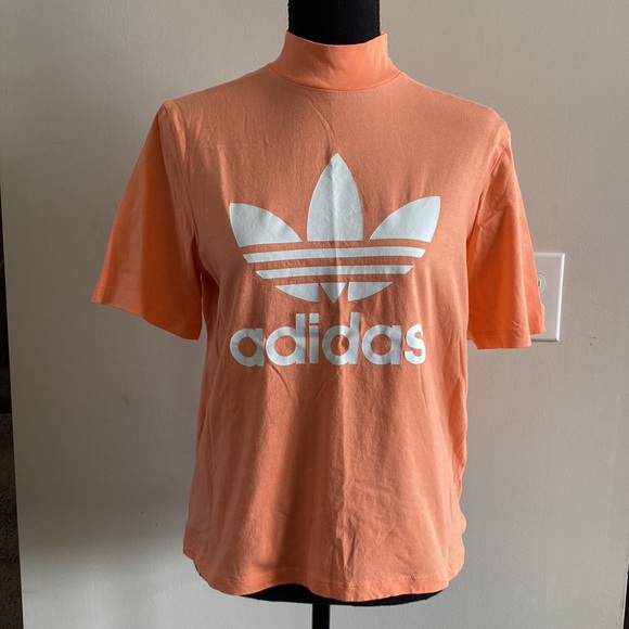 Pharrell Williams Adidas Collab Medium Coral Color Shortsleeve Mock Neck Shirt - Picture 8 of 10